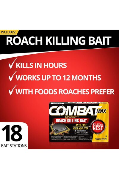 COMBAT Max 12 Month Roach Killing Bait, Small Roach Bait Station, Child-Resistant, 18 Count