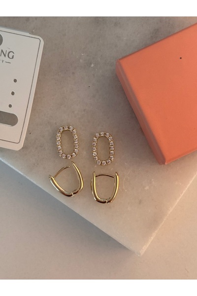 Butik XUping 14K Çift Kullanımlı Taşlı Minimal Küpe