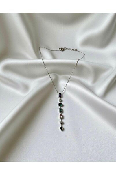 NUR TASARIM ATÖLYESİ 7 Element Y-Shaped Steel Necklace-Gold and Silver Color ...