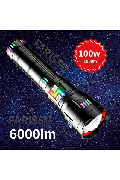 farissu OR-W518 Ultra Güçlü Beyaz Lazer LED El Feneri | 100W, 6000 Lümen, 2 K...