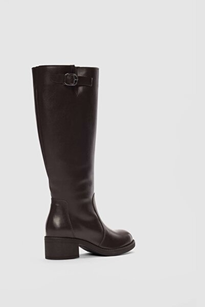 selin shoes Galtrix Oval Toe Adjustable Buckle Detailed Women's Boots - Brown