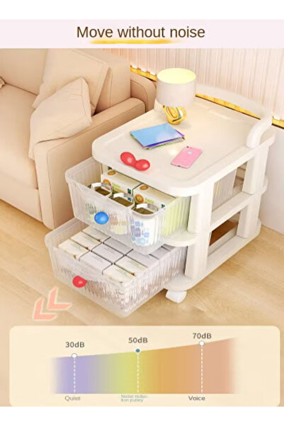 Generic Three-tier Trolley Storage Rack with Drawer, Multi-functional Plastic Shelving Storage Cart