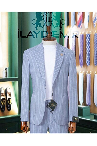 ilayda emir Slim Fit, Torba Cep, Buz Mavisi, Blazer, Erkek Takım Elbise