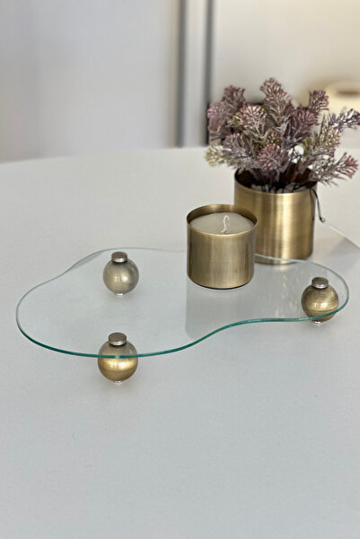 Shura Homeware Curved Glass Tray Antique Ball Footed Decorative Organizer Stand Decorative Tray
