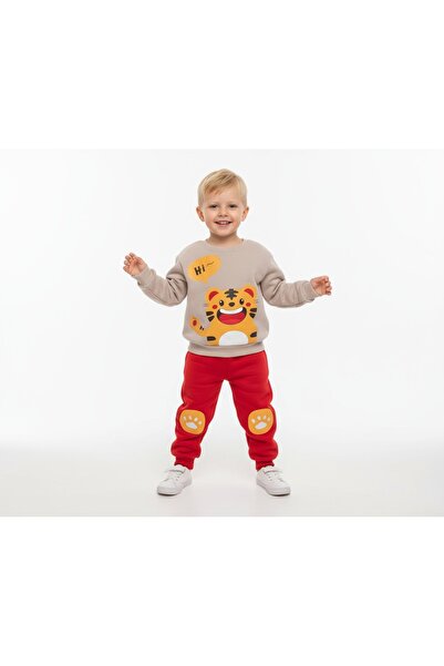 gigigiyim Hi Yazılı Hayvan Printed Three-String Boy's Suit