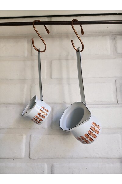 BEGÜLDAN VINTAGE ESKİ TURUNCU MOTİFLİ EMAYE-ÇİNKO 2'Lİ CEZVE SETİ BEG_6502