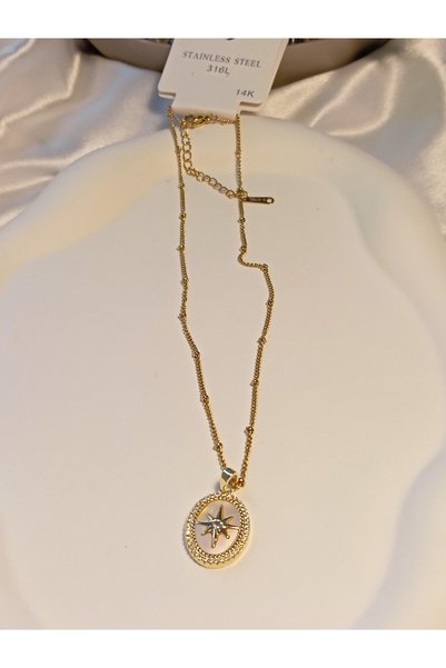 EUROAKSESUAR Pearlescent Polar Star Model Steel Necklace