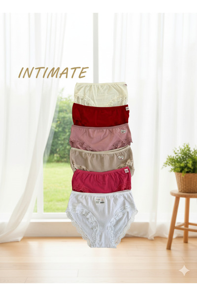 İntimate Women's High Waist Bato XL Size Lace Detailed Cotton Stretchy Bikini Type 6-Piece Panties