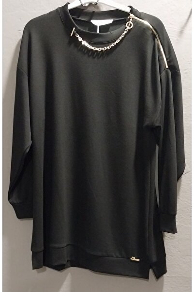 Camelya Fashion Women's Shoulder Zipper Detail and Chain Necklace Top Quality Tunic