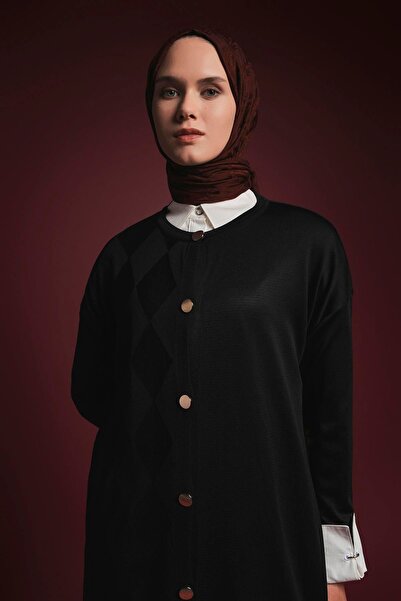 Armine TREND Baklava Patterned Knit Cardigan, Black, 25Ytd4124