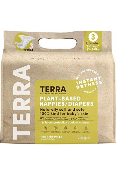 Terra Baby Diapers, 20 pcs, Size 3 (6-12 months), 85% Plant-Based, Disposable