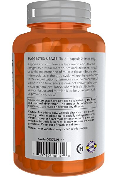 Now Arginine & Citrulline 500mg/250mg - 120 Vegan Capsules