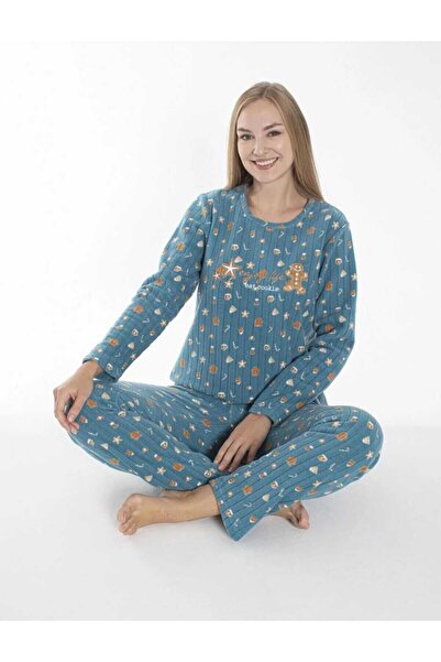 Estiva Corded Fabric Patterned Fleece Pajama Set