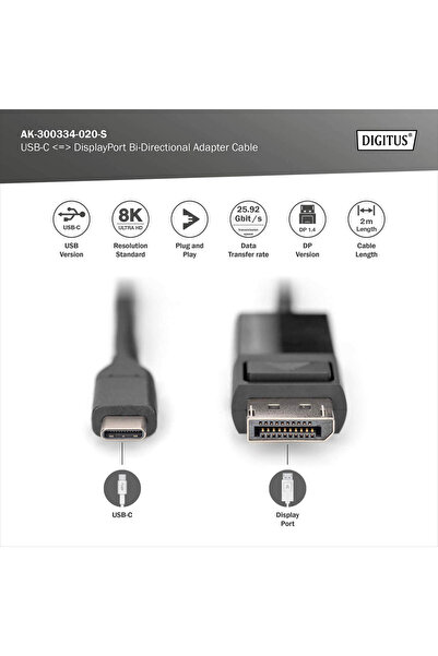 Other DIGITUS USB Type-C <=> DisplayPort Bi-Directional Adapter Cable, 2 m | Digitus