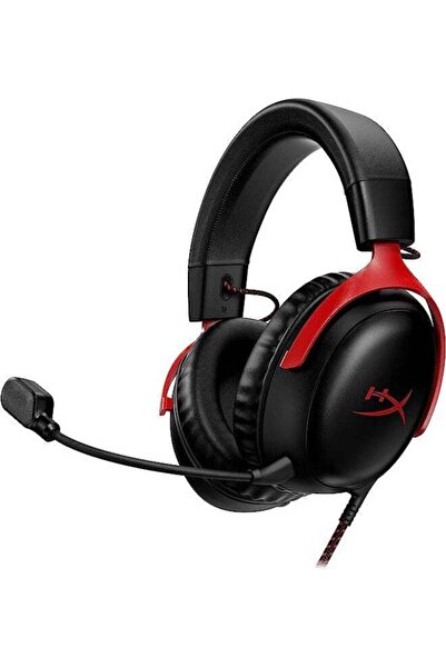 HyperX Cloud III Wired Gaming Headset (Black/Red) - 53mm Angled Drivers, Noise-Cancelling Mic
