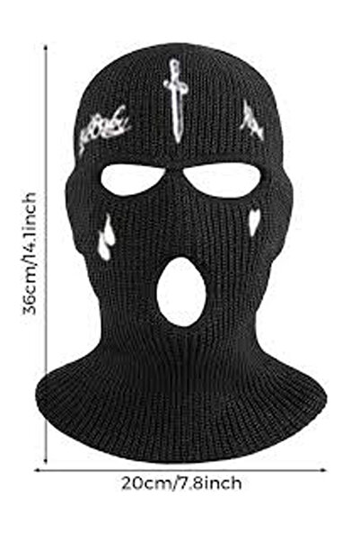 Belifanti Collection Knitted Unisex Sword Teardrop Embroidered Balaclava Set of 3 Black White Fuchsia