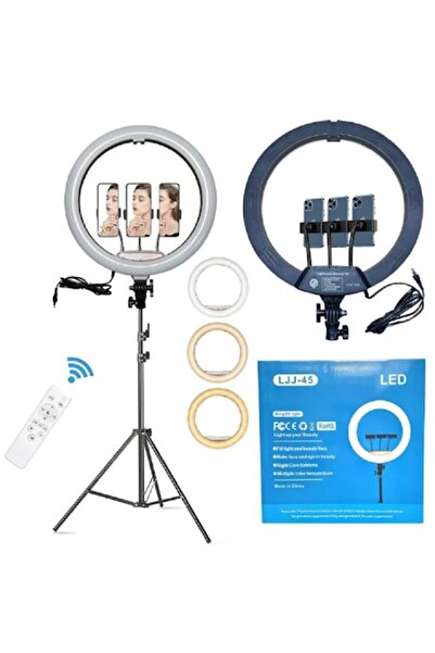selling depot Cerc Luminos Ring Light LED 45cm (18") cu 3 moduri, 10 trepte, 3 suporturi telefon, telecomandă, tr