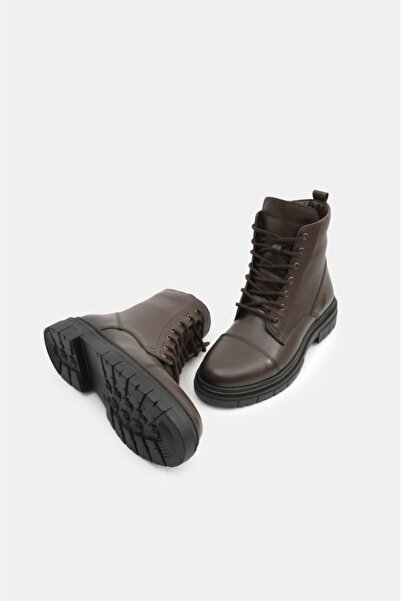 derinet Hakiki Deri Bilek Üstü Bağcıklı Fermuarlı Kadın Bot