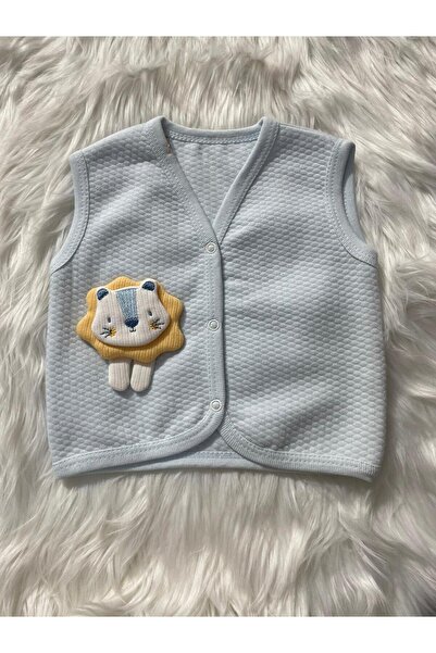 mayakids Baby Blue Woven Vest with Lion Pattern