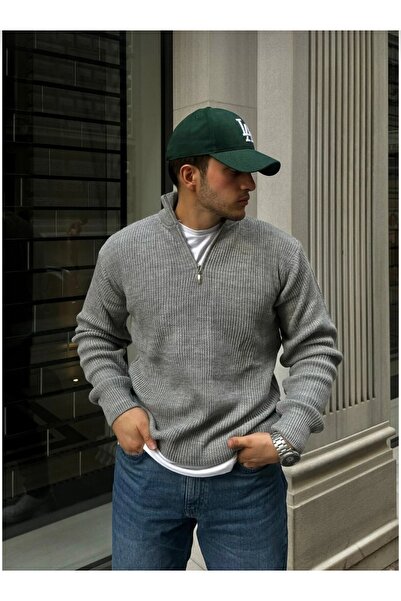 LİBASSİNİ Men's Slim Fit Slim Fit Zippered Thessaloniki Knit Mock Neck Sweater