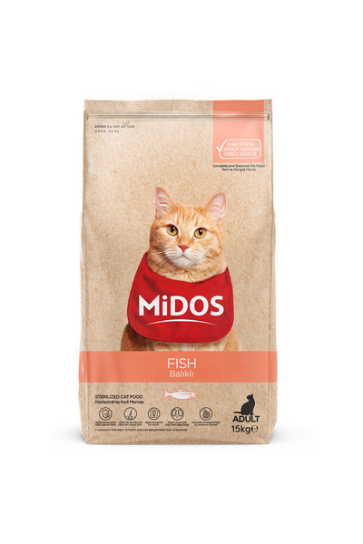 MİDOS Hrana pisica sterilizata, Midos, Premium, peste si orez, 15 kg, control...