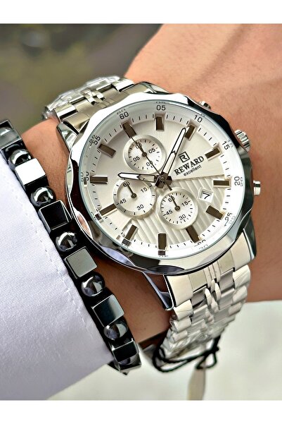 Reward Gümüş Renk Fonksiyonlu Çelik Kordon Erkek Kol Saati + BİLEKLİK HEDİYELİ