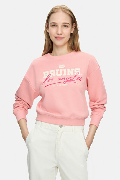 UCLA Mello Pink Crew Neck Crop Printed Loose Fit Women's Sweatshirt
