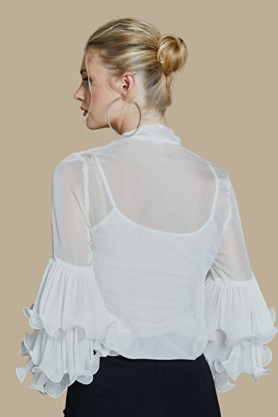 SERPİL Kadın Gömlek - Fular Yaka - Kat Kat Kol Detaylı - Modern ve Şık - Davet ve Özel Günler için Gömlek