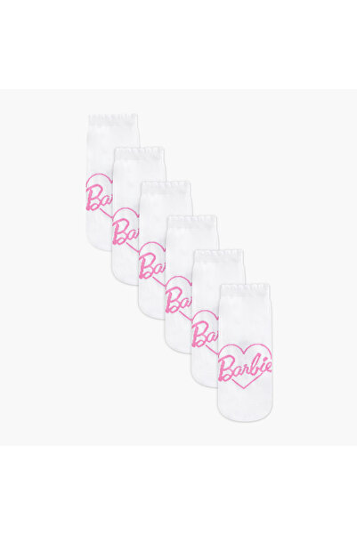 mattel جوارب للكاحل بطبعة باربي مع حاشية صدفية - مجموعة من 3 قطع