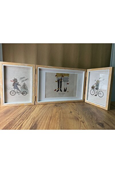 Market 3’lü Katlanabilir Ahşap Masa Çerçevesi – Dekoratif Fotoğraf Çerçevesi