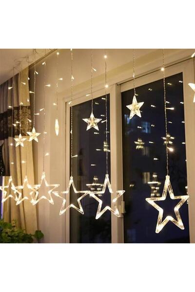 HOZRO Perdea luminoasă cu stele, 3 m, 12 stele (6 mari + 6 mici), LED alb rece