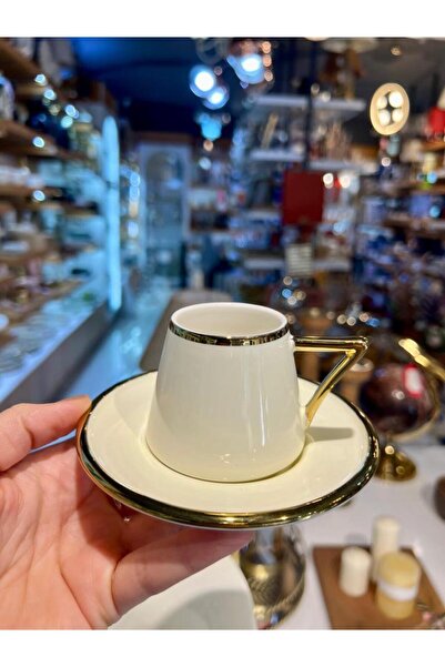 ACAR ELORA KREM ALTIN 6 KİŞİLİK TÜRK KAHVESİ FİNCANI