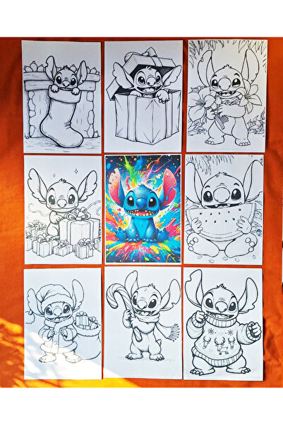Hediye24 Stitch ve Angel Boyama Seti | Stiç – 8 Adet Çizim 30*21 CM