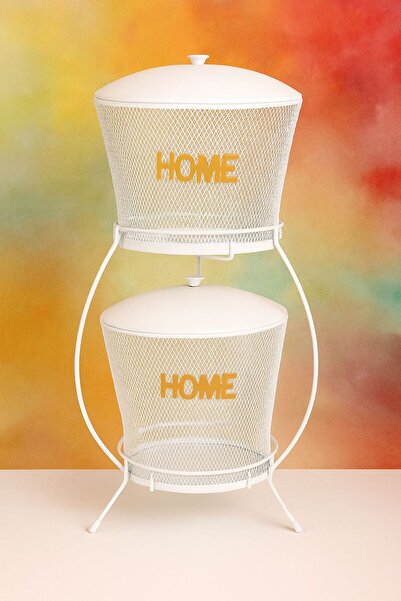 VENON White Seville 2-Tier Potato Onion Rack Metal Potato Onion Bucket Crisper Basket Kitchen Organization