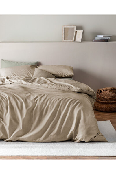 Madame Coco Atlas Home Odette Double 100% Cotton Ranforce Printed Duvet Cover Set - Beige