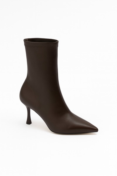 Giydim Gidiyor Mouni Extreme Deri İnce Topuk Bot Koyu Kahve