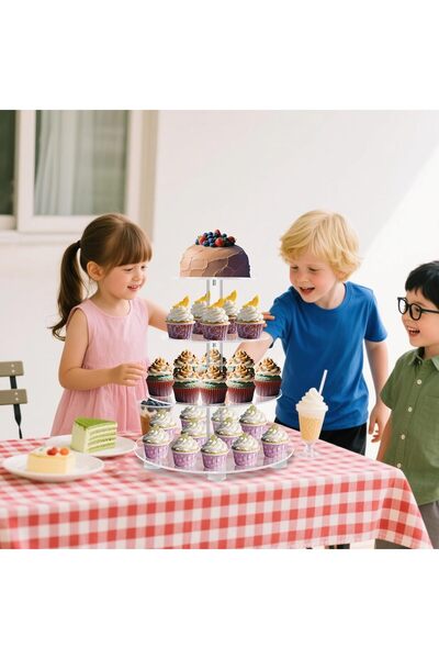 Slasa 4 Tier Round Acrylic Cupcake Stand with Base (30.5x40.6 cm) Clear – 38 Cupcakes