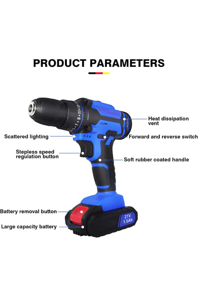 Generic 21V Cordless Power Drill, Handheld Screwdriver Drill Set, 1.5AH Li-ion Battery & Fast Charger