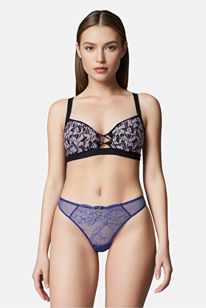 Emporio Armani Women Textured String Lace Panty, Blue