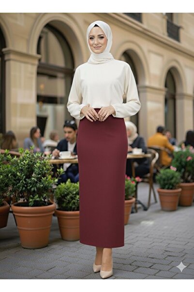 Marina Trend Women's Black Pencil Skirt Long Without Slits Stretchy Fabric Hi...