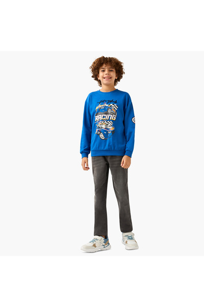 mattel Hot Wheels Print Crew Neck Sweatshirt with Long Sleeves