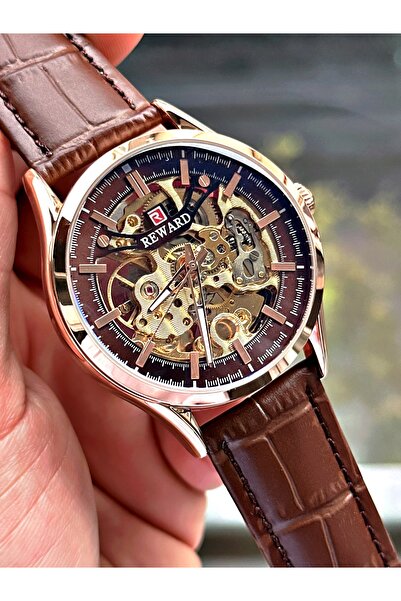 Reward Kahverengi Deri Kordon Otomatik Business Erkek Kol Saati + BİLEKLİK HE...