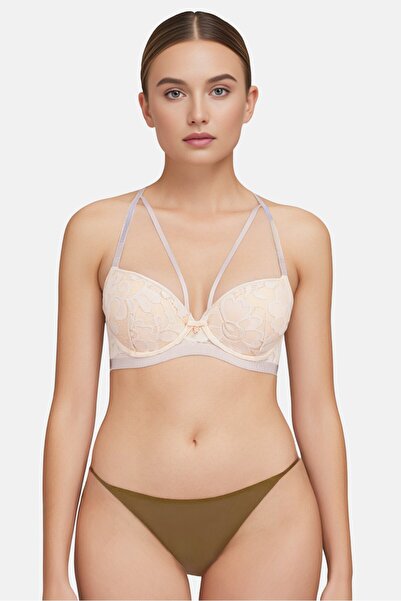 Emporio Armani Women Textured Padded Under Wire Bra, Peach