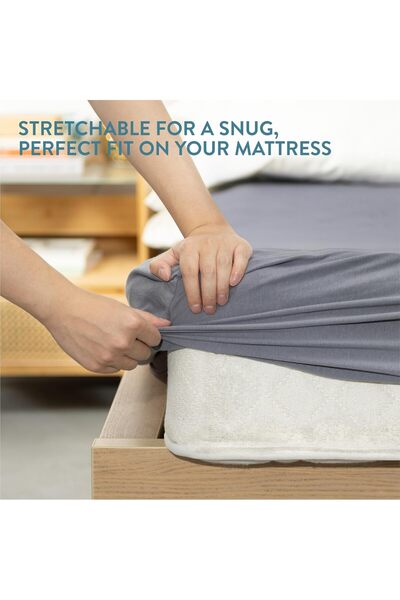 OEM JEMIDI Elastic Fitted Sheet, 90x200 cm, Cotton, Summer/Winter, Machine Washable and Dryer Safe, Gray