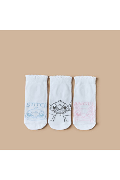Disney Stitch Print Ankle Length Socks with Scalloped Hem - Set of 3