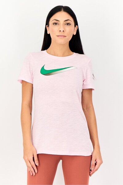 Nike تي شيرت نسائي رياضي بأكمام قصيرة مناسب للأنشطة الخارجية، وردي