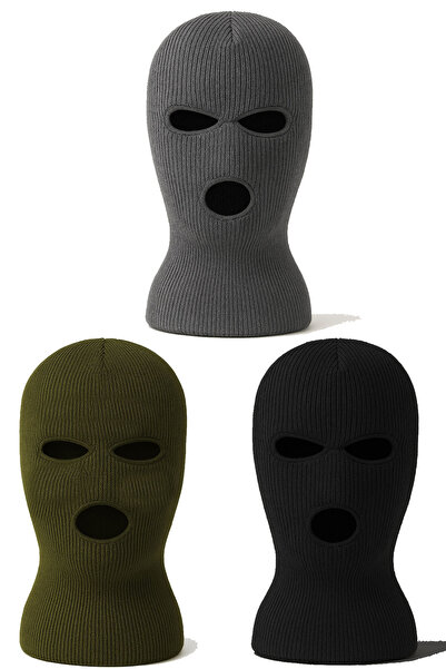 Belifanti Collection Knitted Knitwear Unisex Balaclava Set of 3 Khaki Black Anthracite