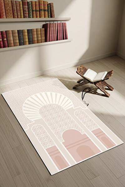 Etnik Dekor Pink Stained Glass Patterned Prayer Rug