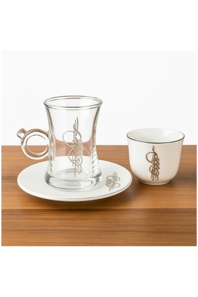 Generic 18-piece tea and coffee cup set, silver design, for 6 people