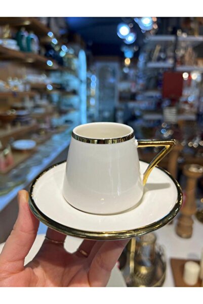 ACAR ELORA BEYAZ ALTIN TEK KİŞİLİK TÜRK KAHVESİ FİNCANI